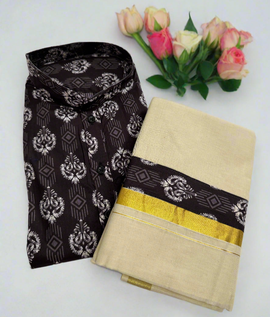Black and white patterned Kurta and Dhoti combo