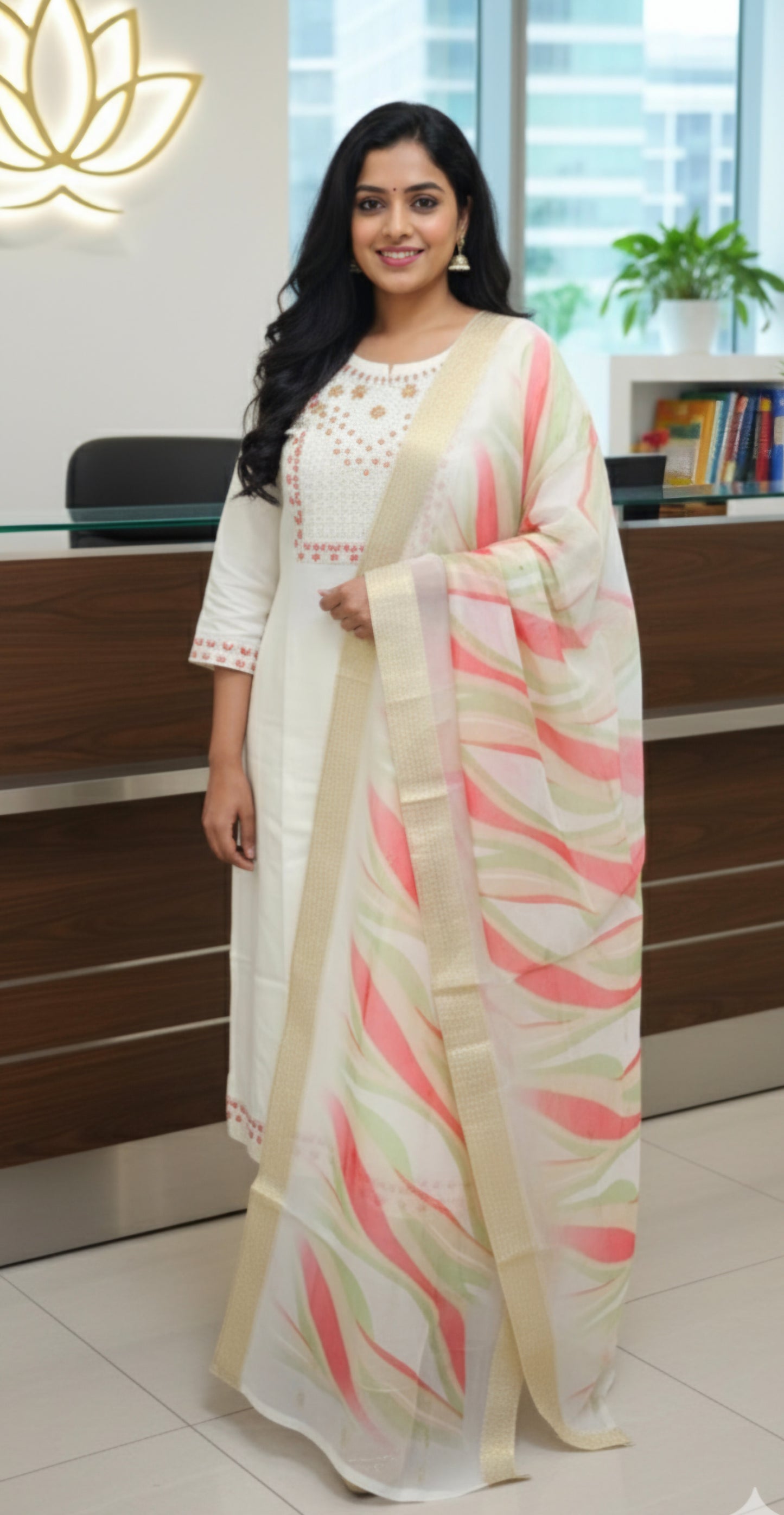 Plus size semi silk kurti set with organza dupatta