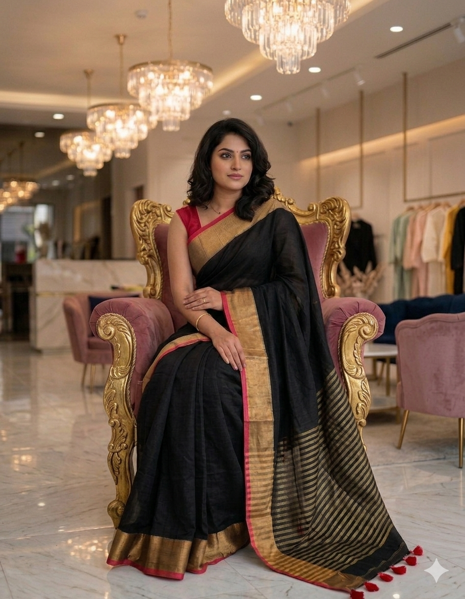 Stunning Mul cotton saree (black)
