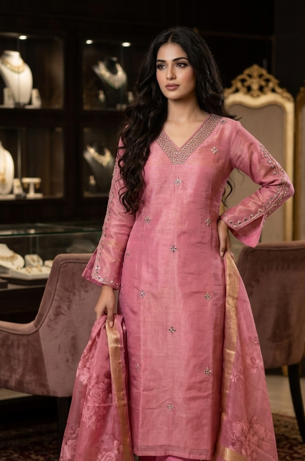 Stunning soft tissue silk three piece suit with plaza bottom 💕