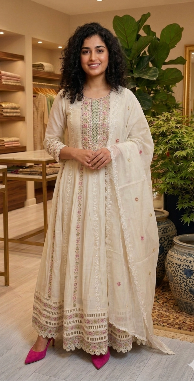 Beautiful embroidered soft cotton anarkali suit 💕