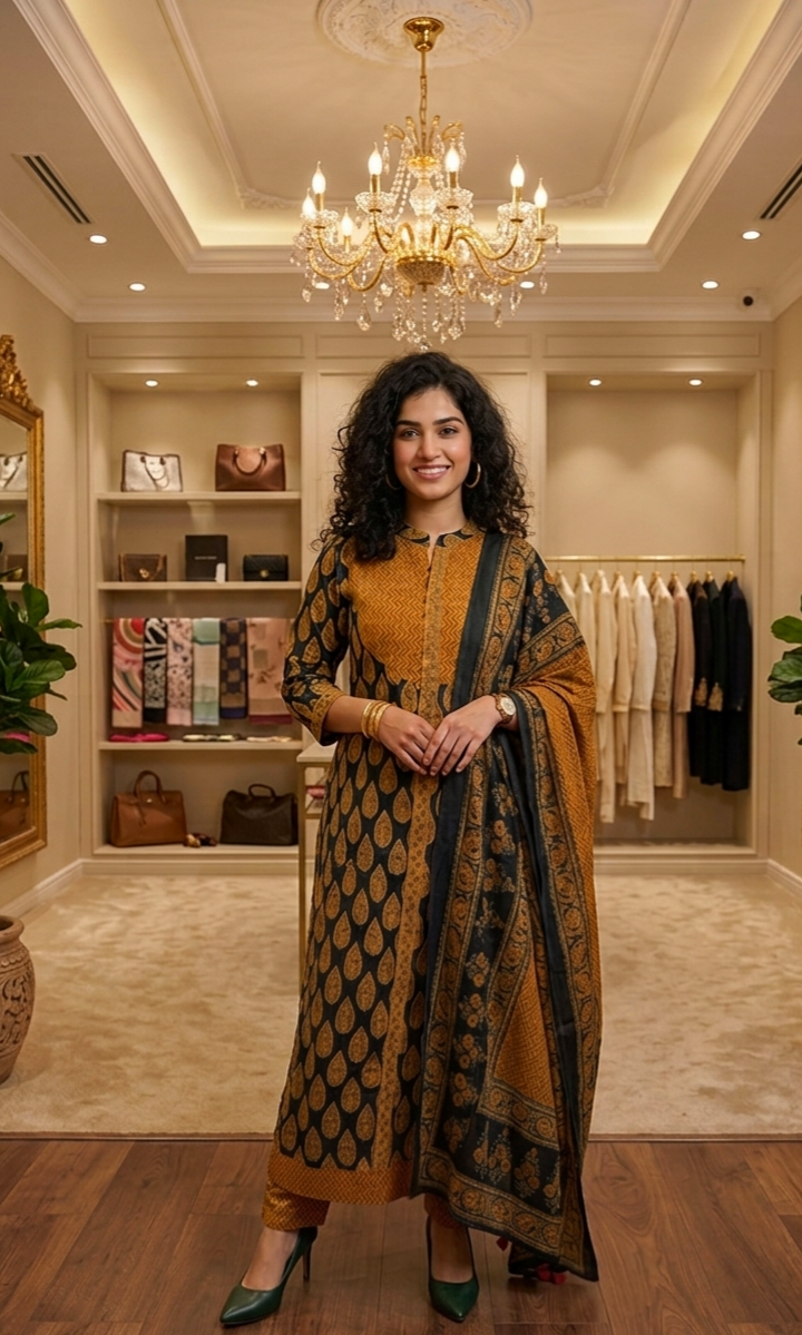 Pure cotton A-line three piece suit