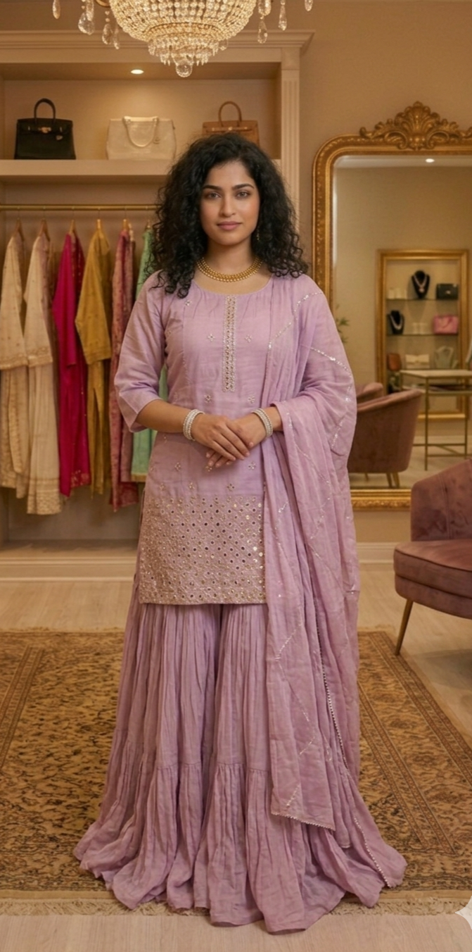 Beautiful silk suit with Georgette sharara bottom 💕