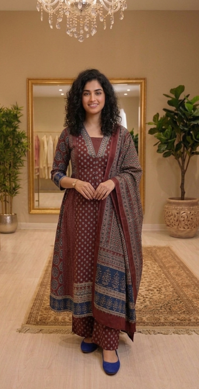Printed cotton Aline three piece suit