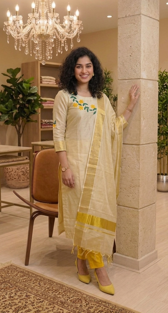 Kerala Onam special tissue three piece salwar suit
