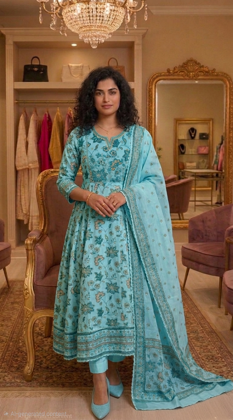 Mul cotton Anarkali three piece suit 💕