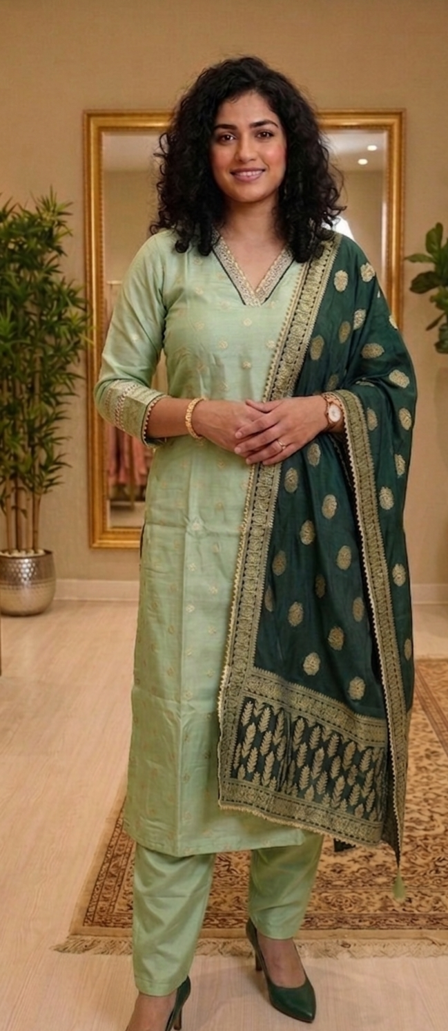 Beautiful Semi Silk there piece suit with banarasi dupatta