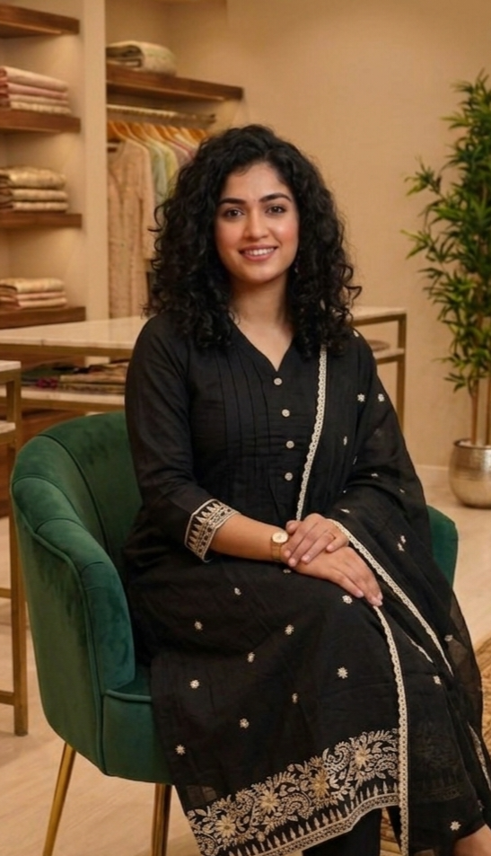 Pure Cotton embroidered Aline three piece suit