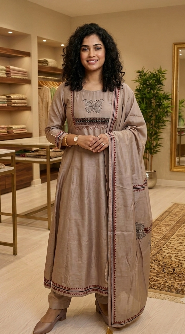 Roman semi silk anarkali suit (crinkle fabric)