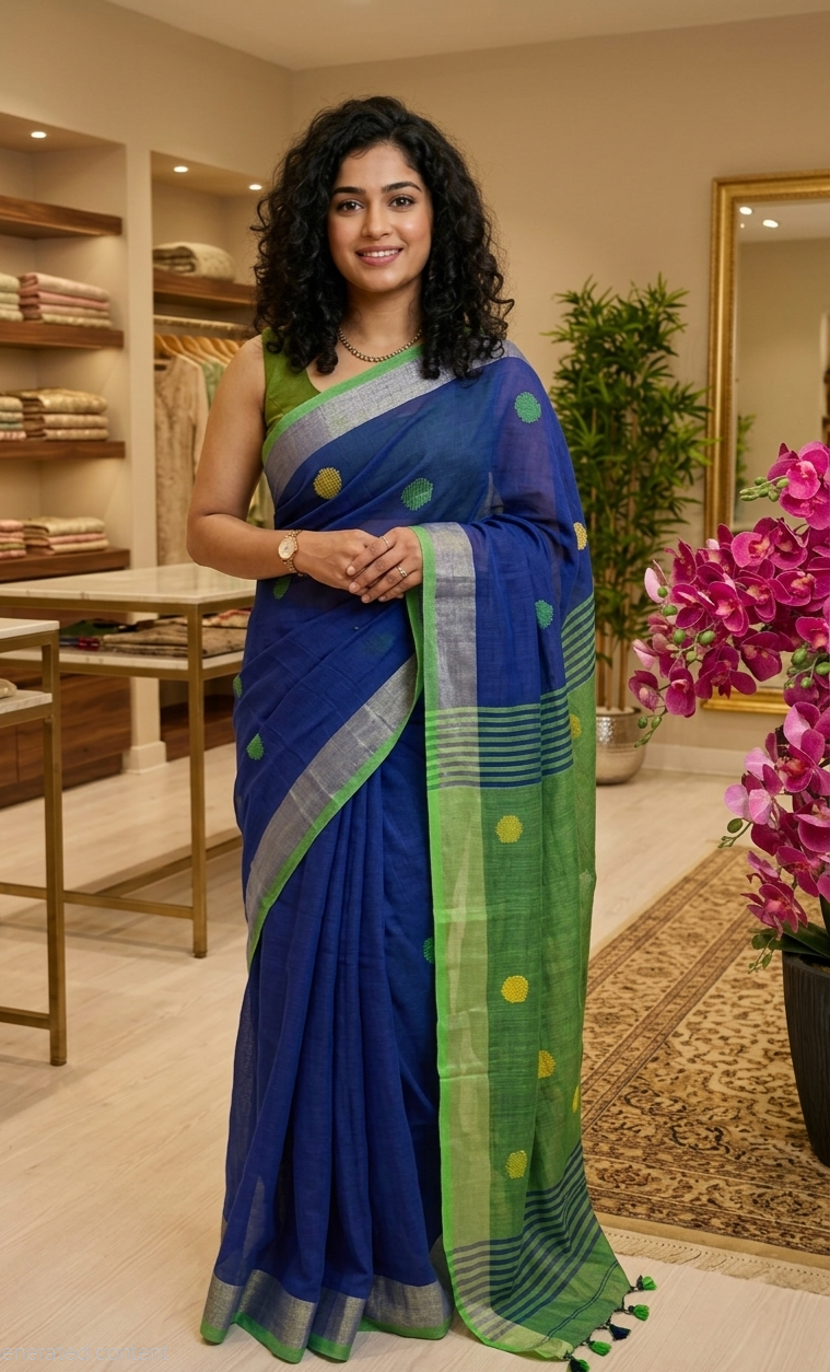 Beautiful khadi cotton saree with blouse piece 💕