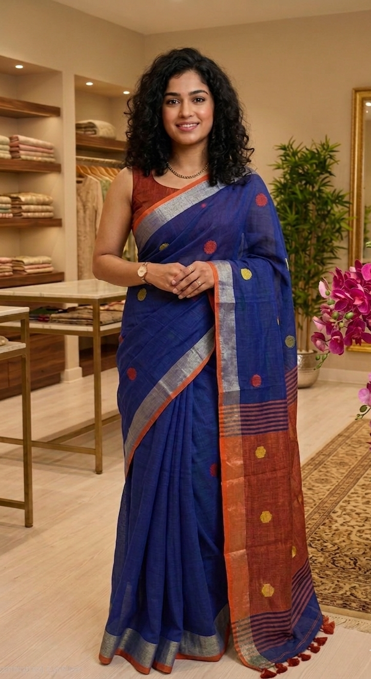 Beautiful khadi cotton saree with blouse piece 💕