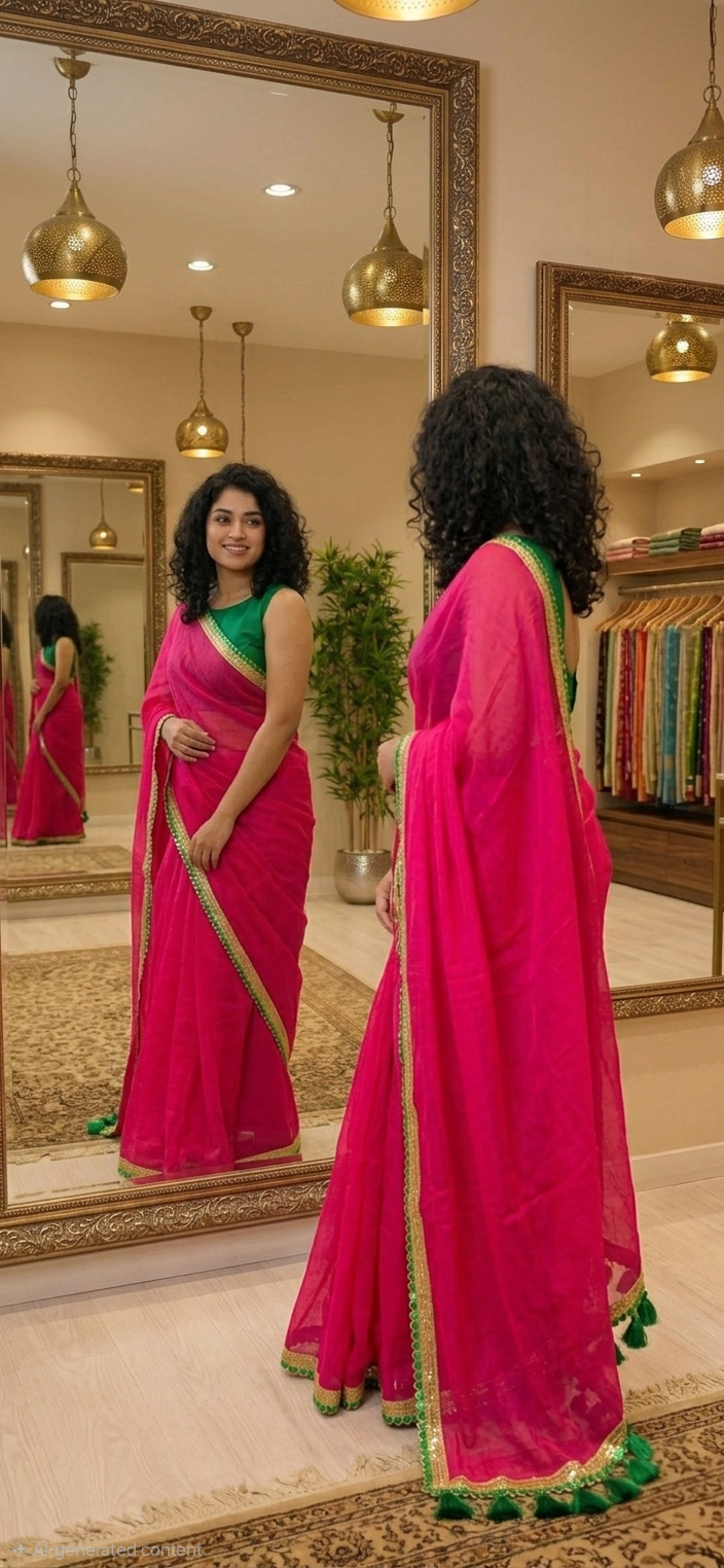 Beautiful mulcotton saree with lace border