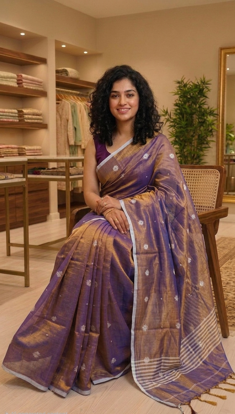 Beautiful Soft tissue silk double shaded saree ( gold and purple)