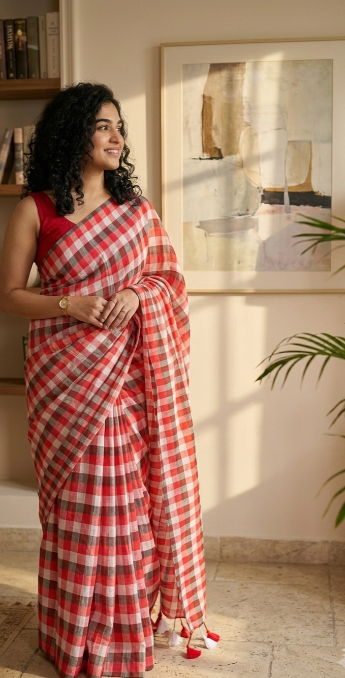 Stunning mulcotton check Saree