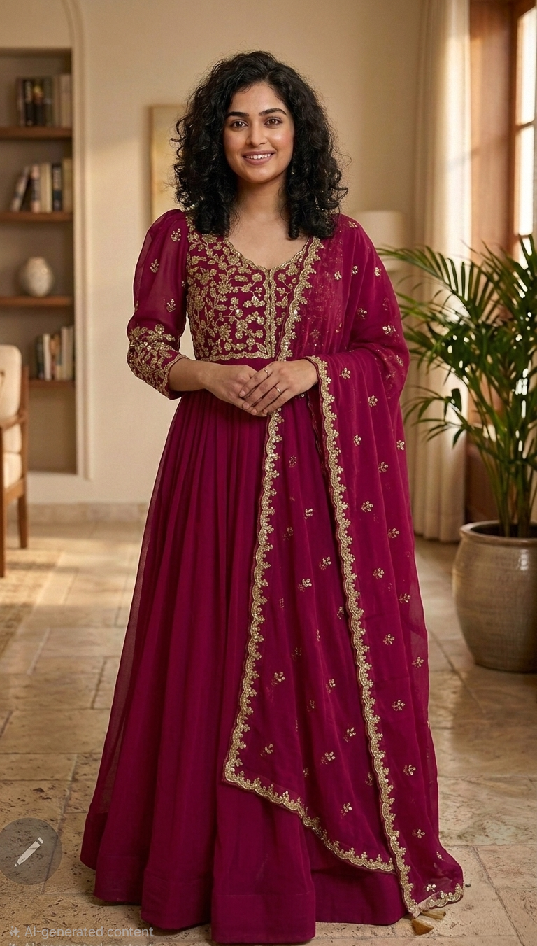 Heavy handworked Georgette gown with dupatta