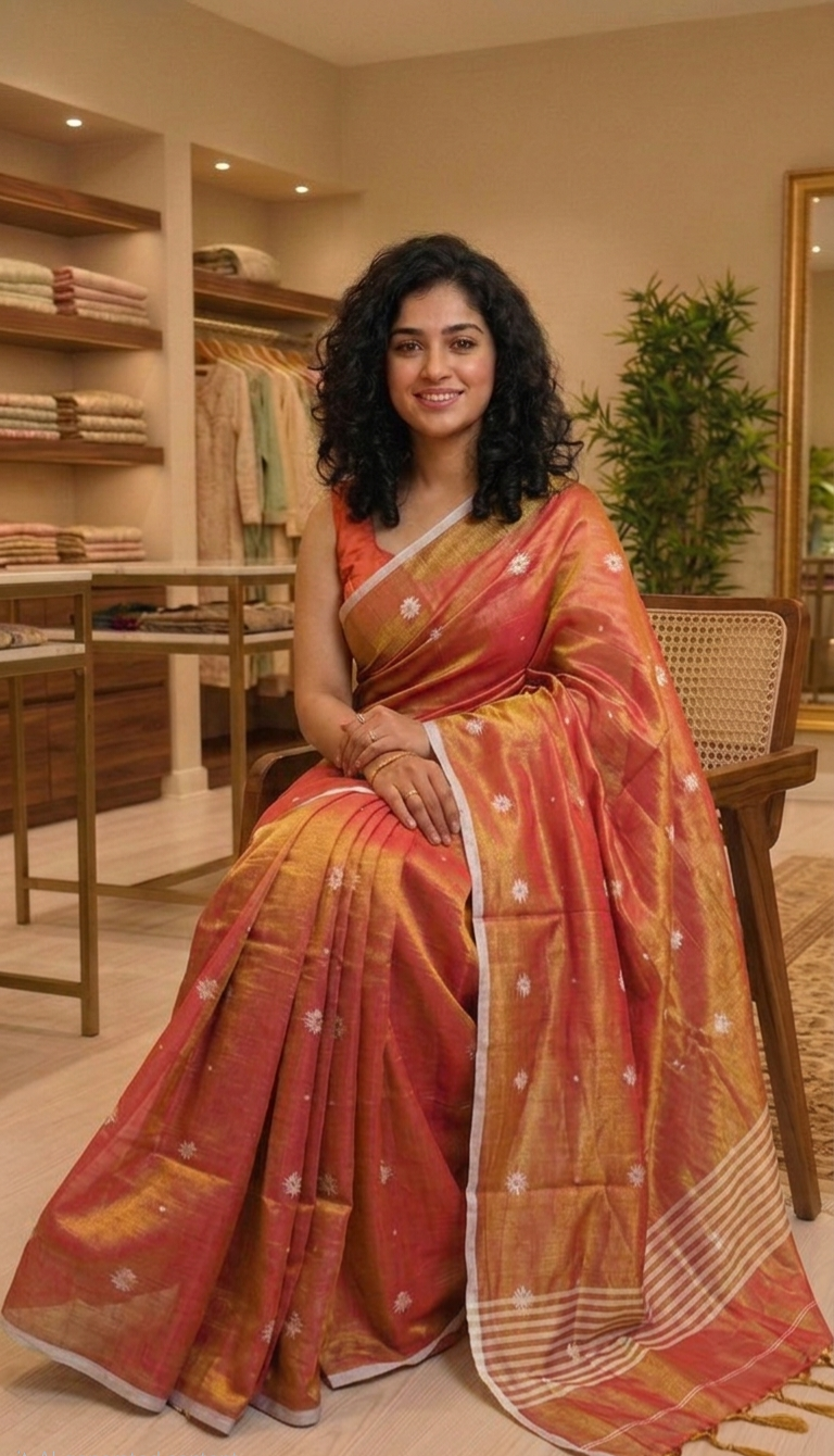 Beautiful Soft tissue silk double shaded saree ( gold and red)