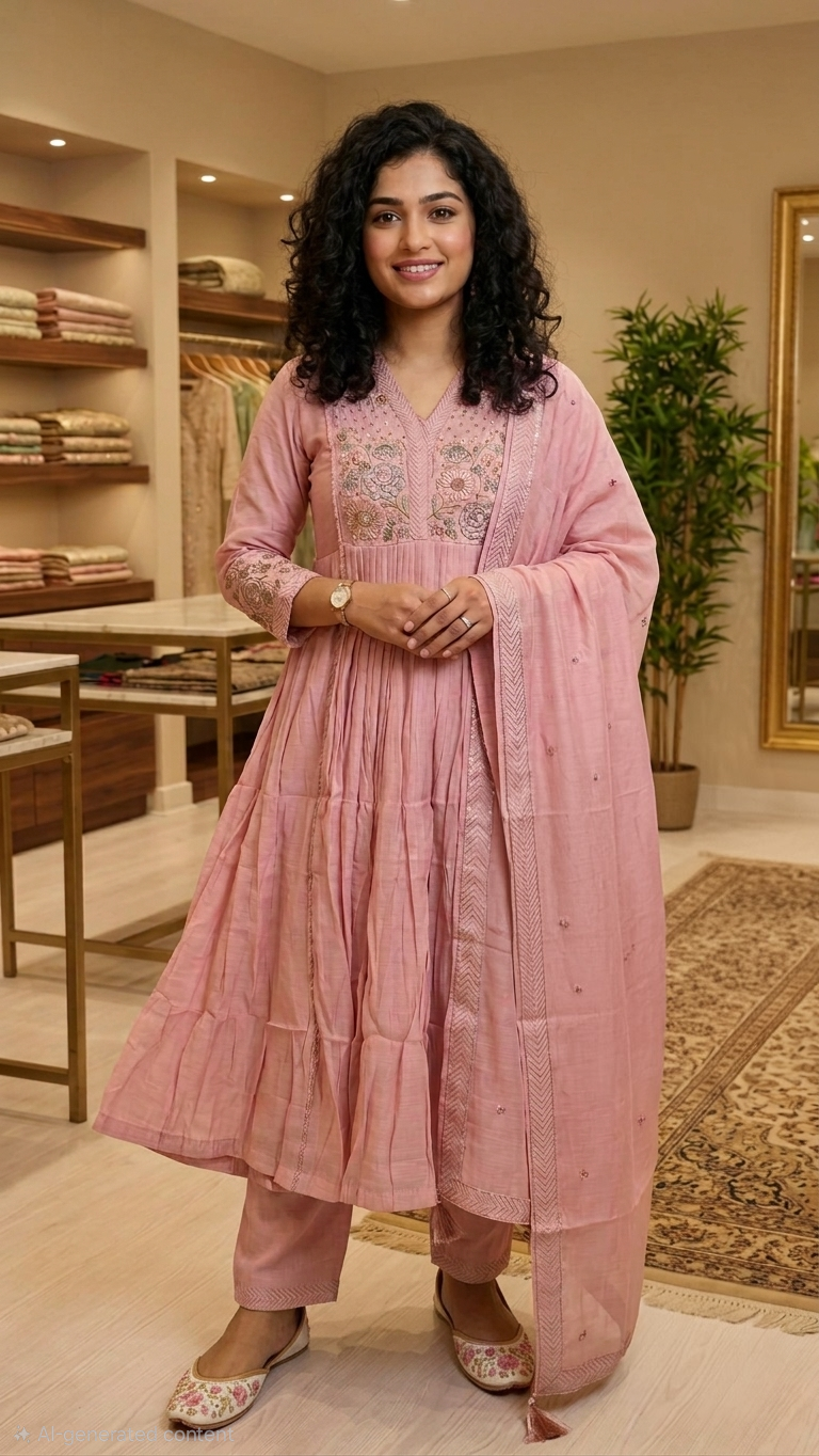 Beautiful Mulchantheri aline three piece suit 💕( pink)