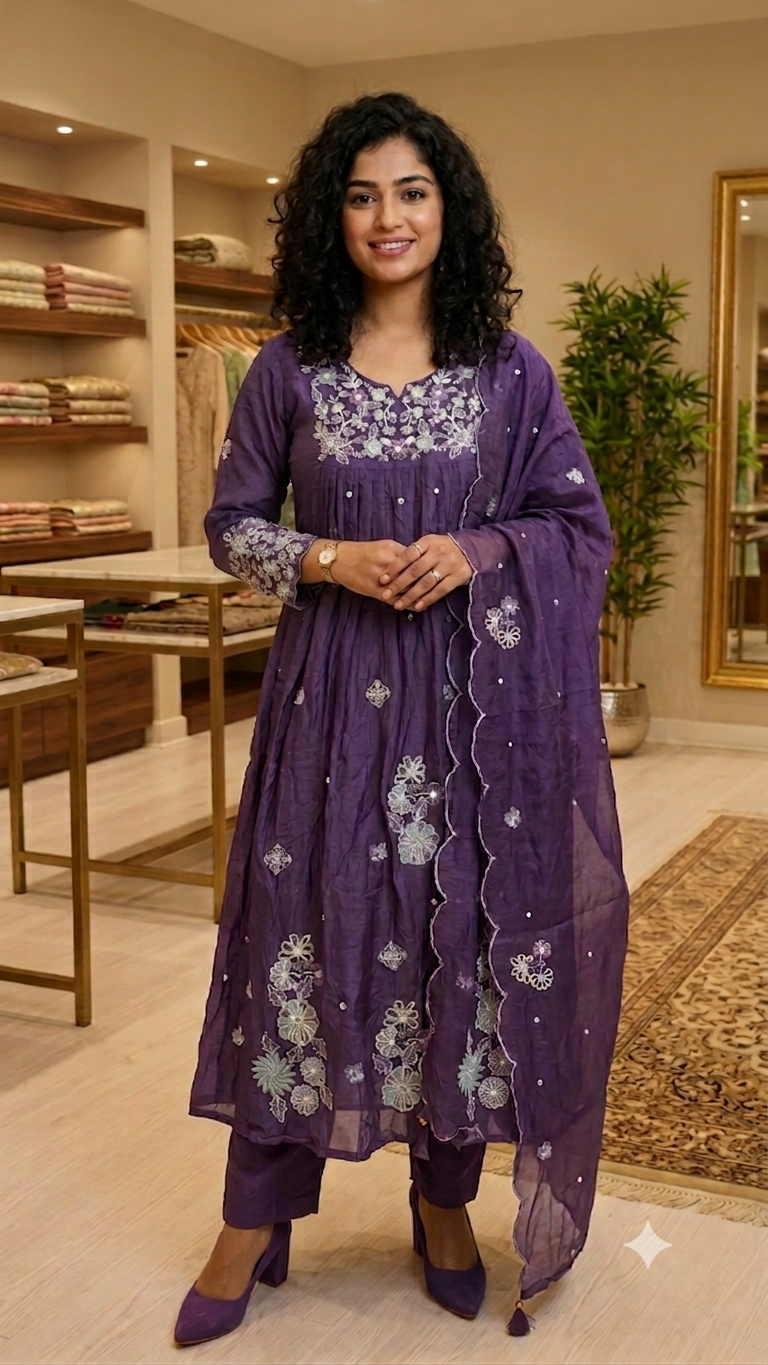 Pure chinnon heavy Embroidered three piece suit (full sleeve)