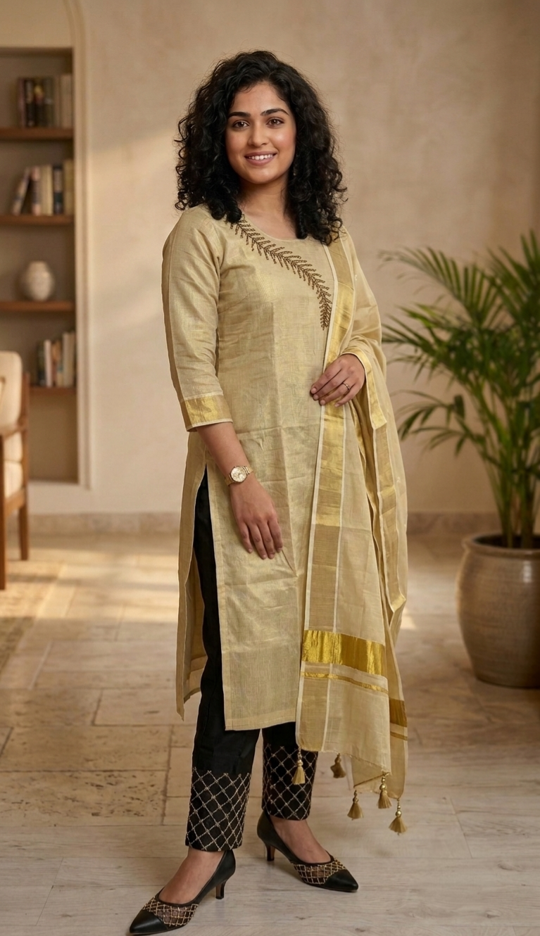Beautiful tissue Onam three piece suit 💕