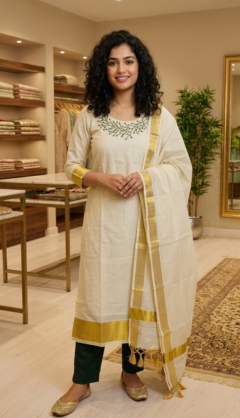 Beautiful cotton handworked three piece suit