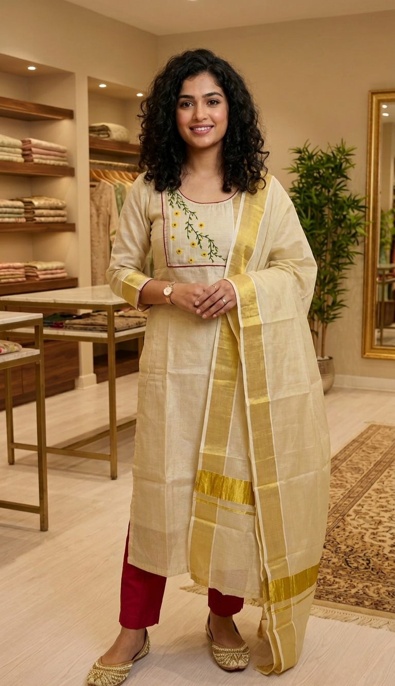 Beautiful Hand brushed Onam three piece suit 💕