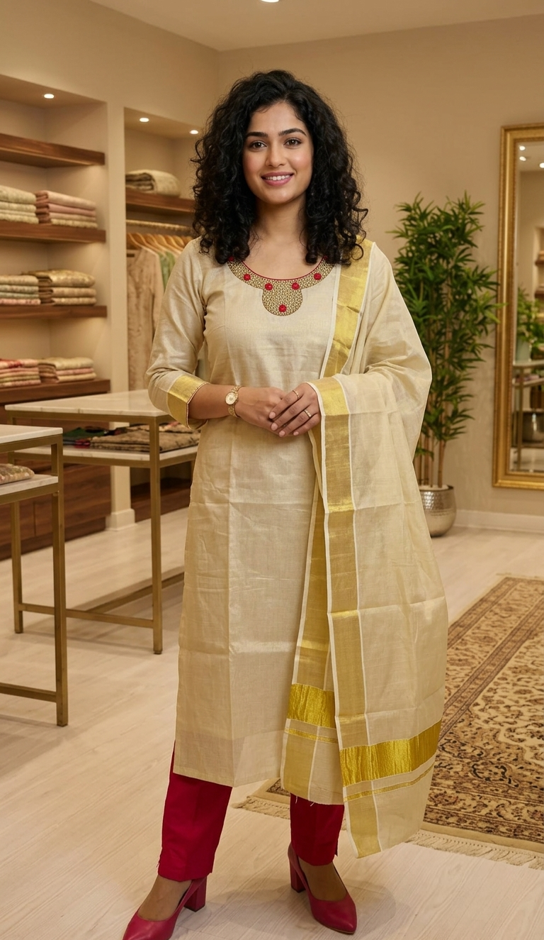 Beautiful Hand worked Onam three piece suit 💕