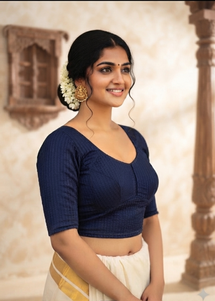 Stretchable katori saree blouse (navy blue)