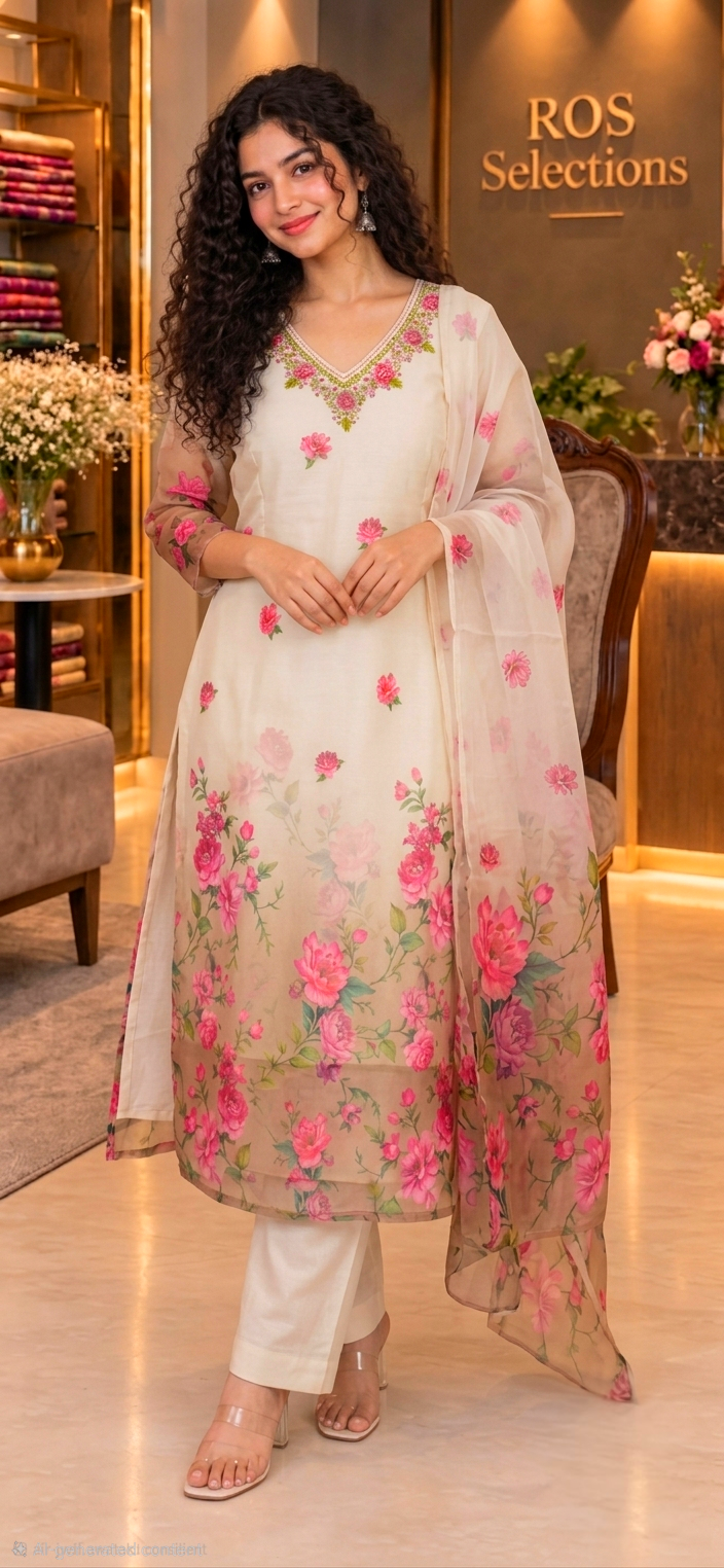 Floral Chiffon churidar set
