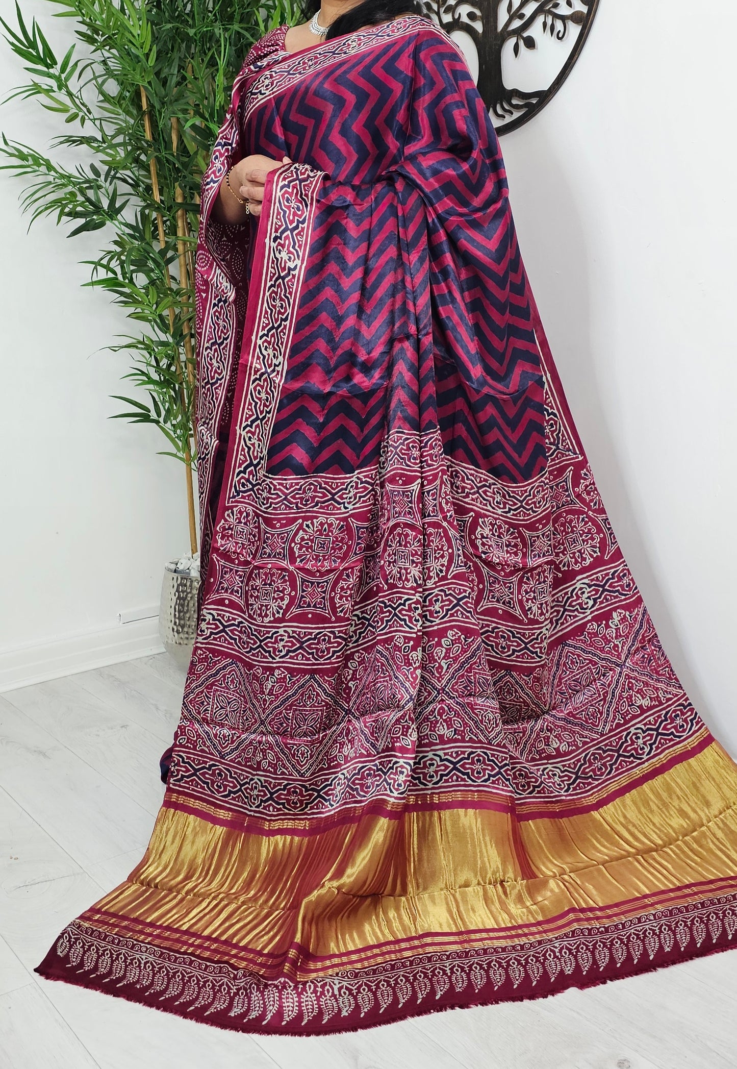 Pure Modal silk hand blocked ajrak saree