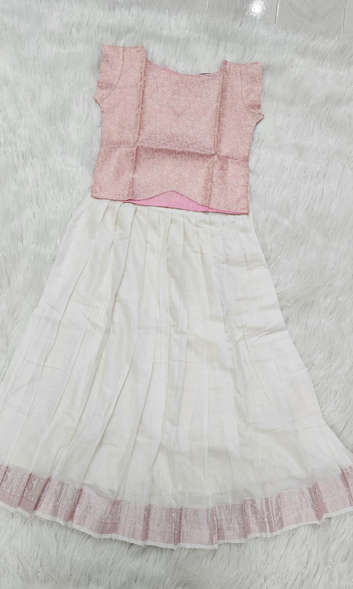 Light pink Kids Onam skirt and top