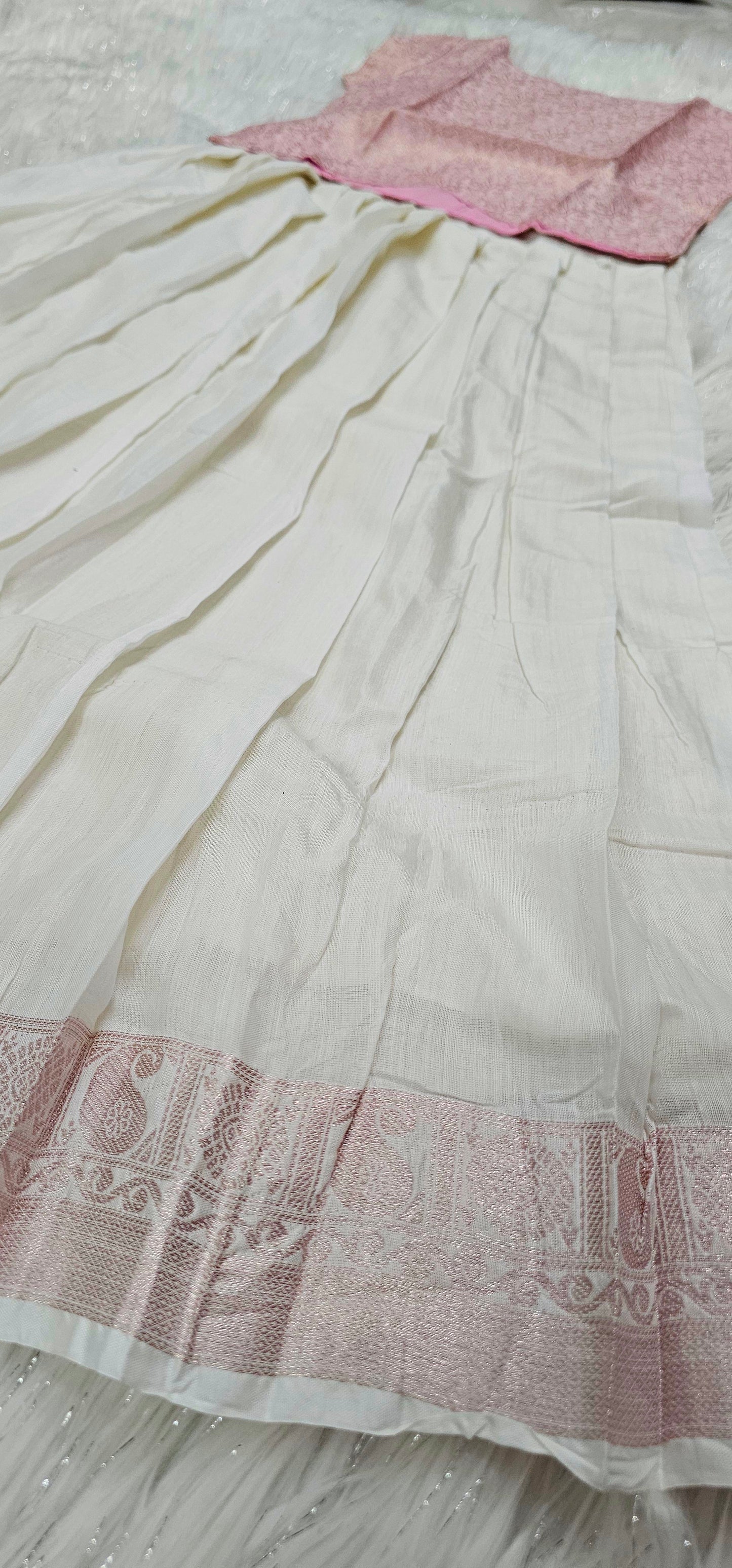 Light pink Kids Onam skirt and top