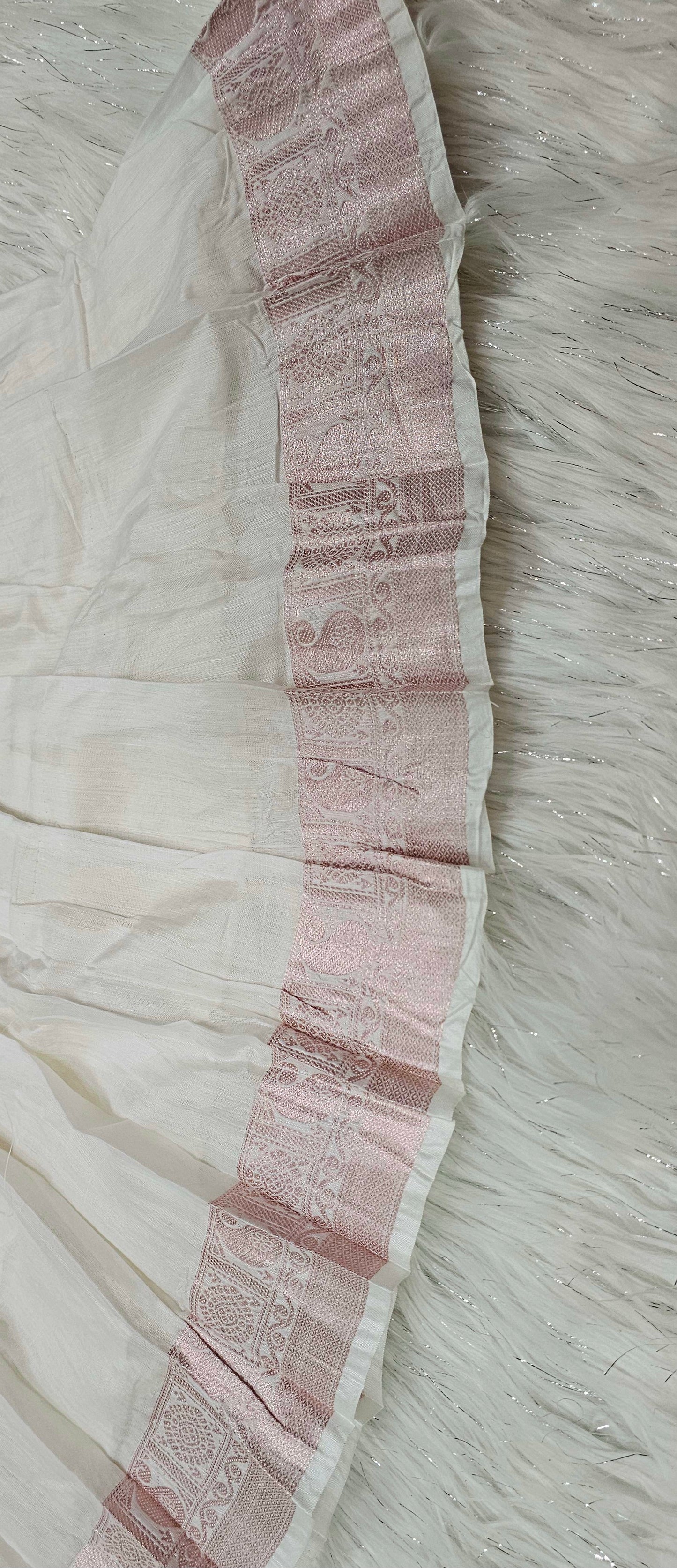 Light pink Kids Onam skirt and top