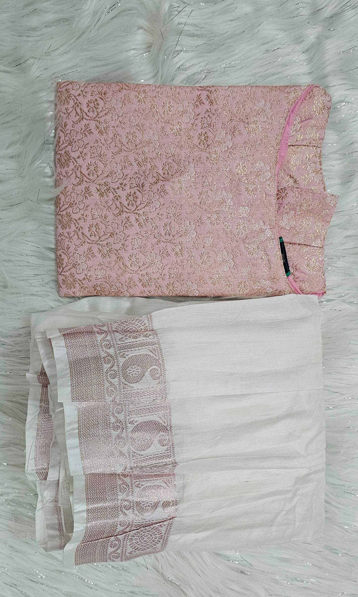 Light pink Kids Onam skirt and top