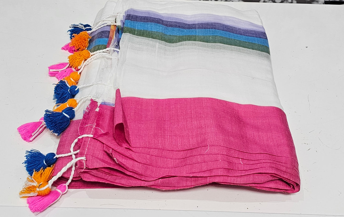 Beautiful Rainbow mulmul saree