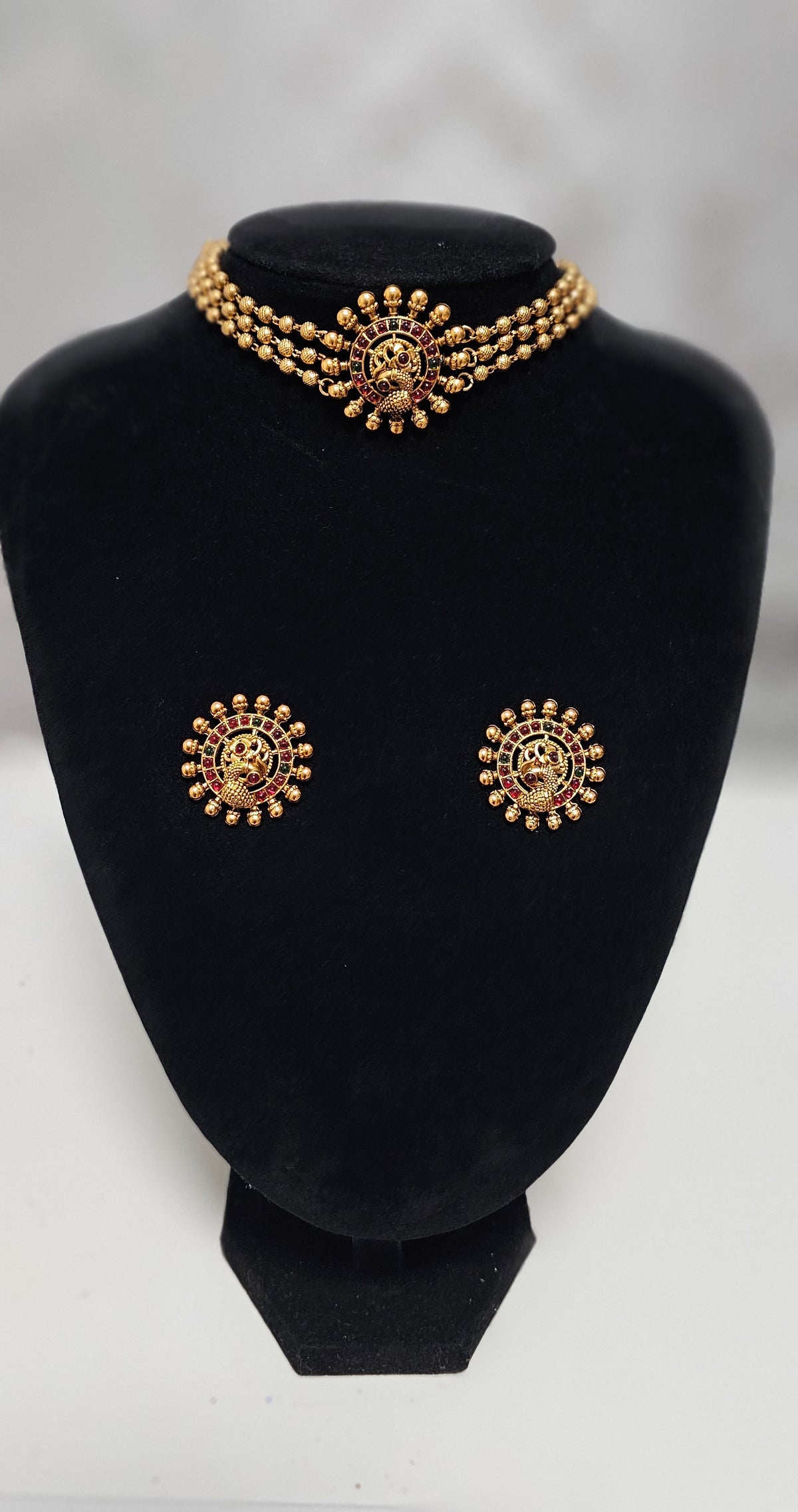 Three layered matfinished choker set (Multi coloured stones)