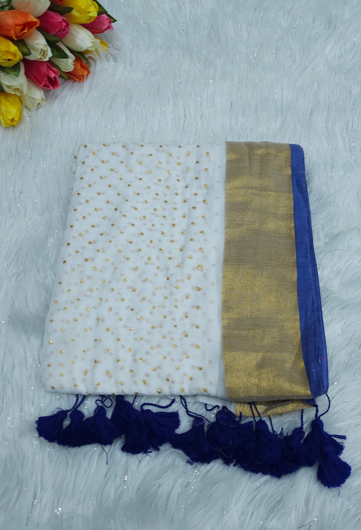 Mul cotton glitter saree with beautiful tassels