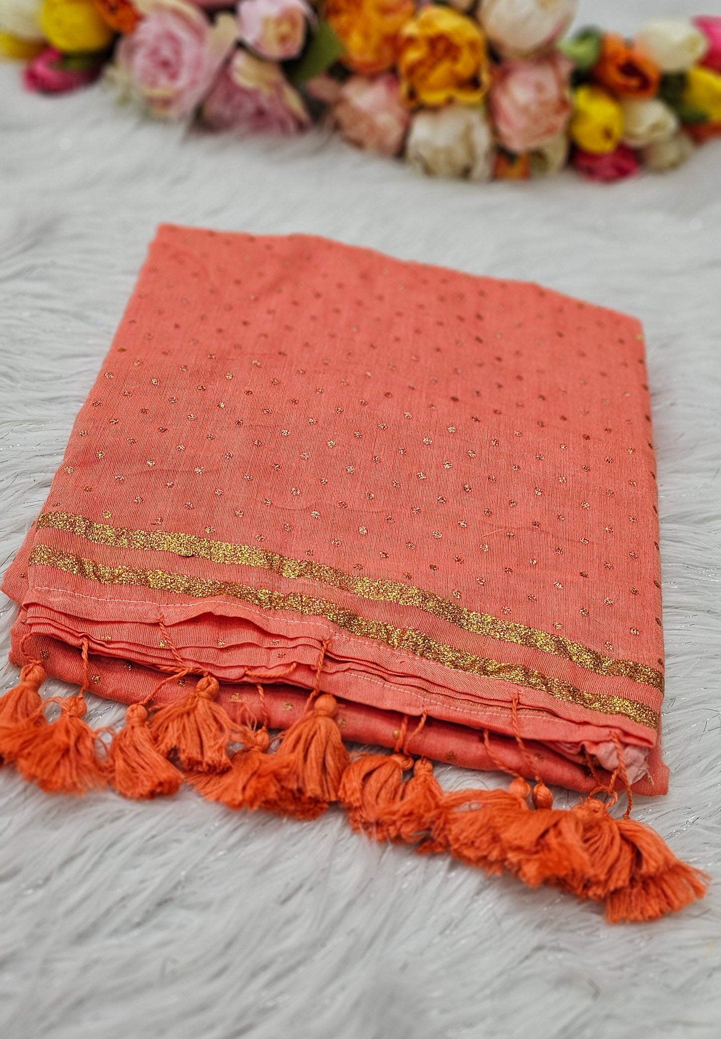 Soft cotton saree with glitter polka dots 💕