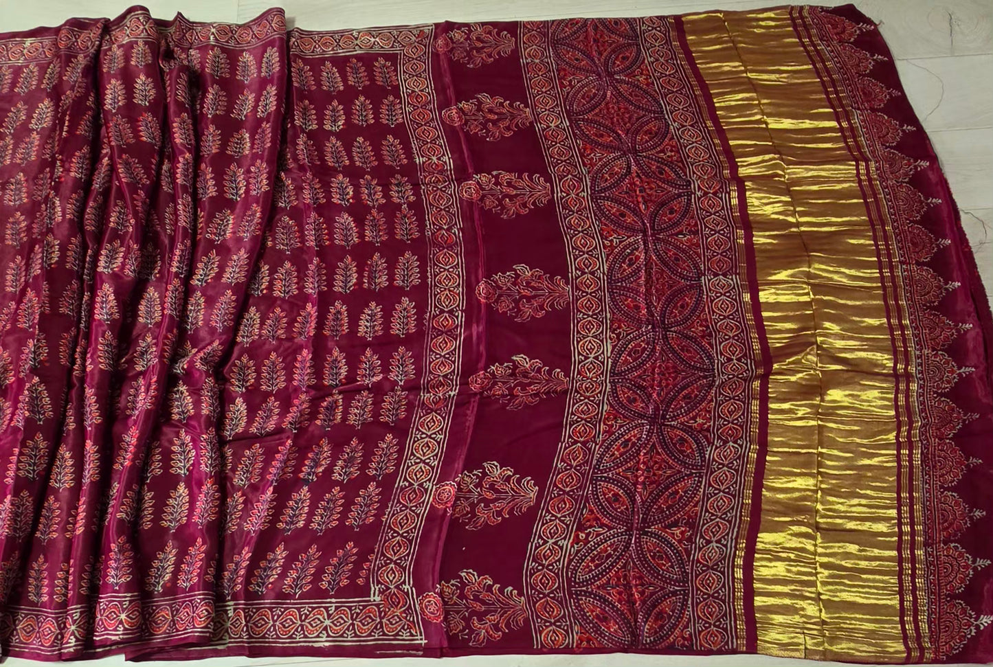 Pure modal ajrak hand block saree