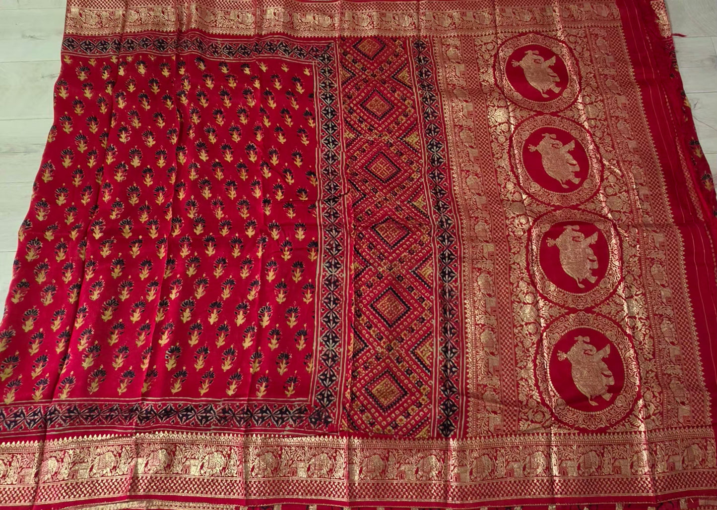 ajrak hand block saree