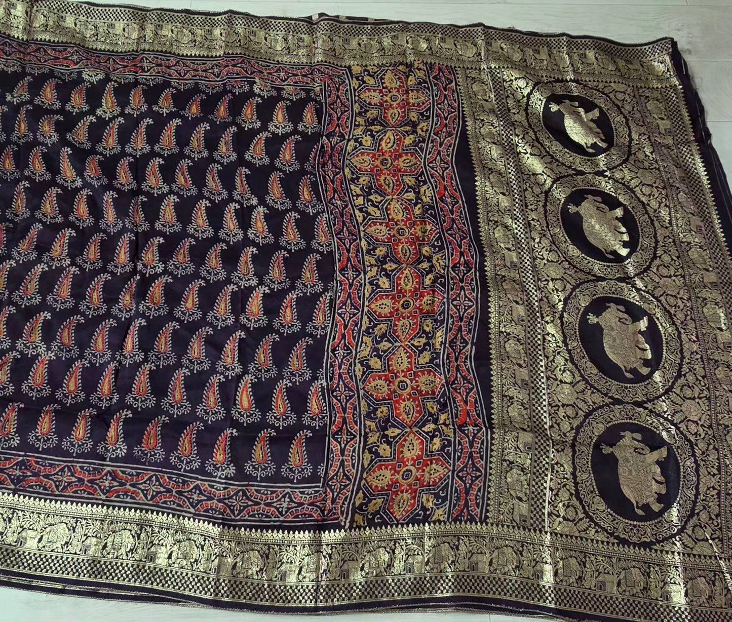 ajrak hand block saree