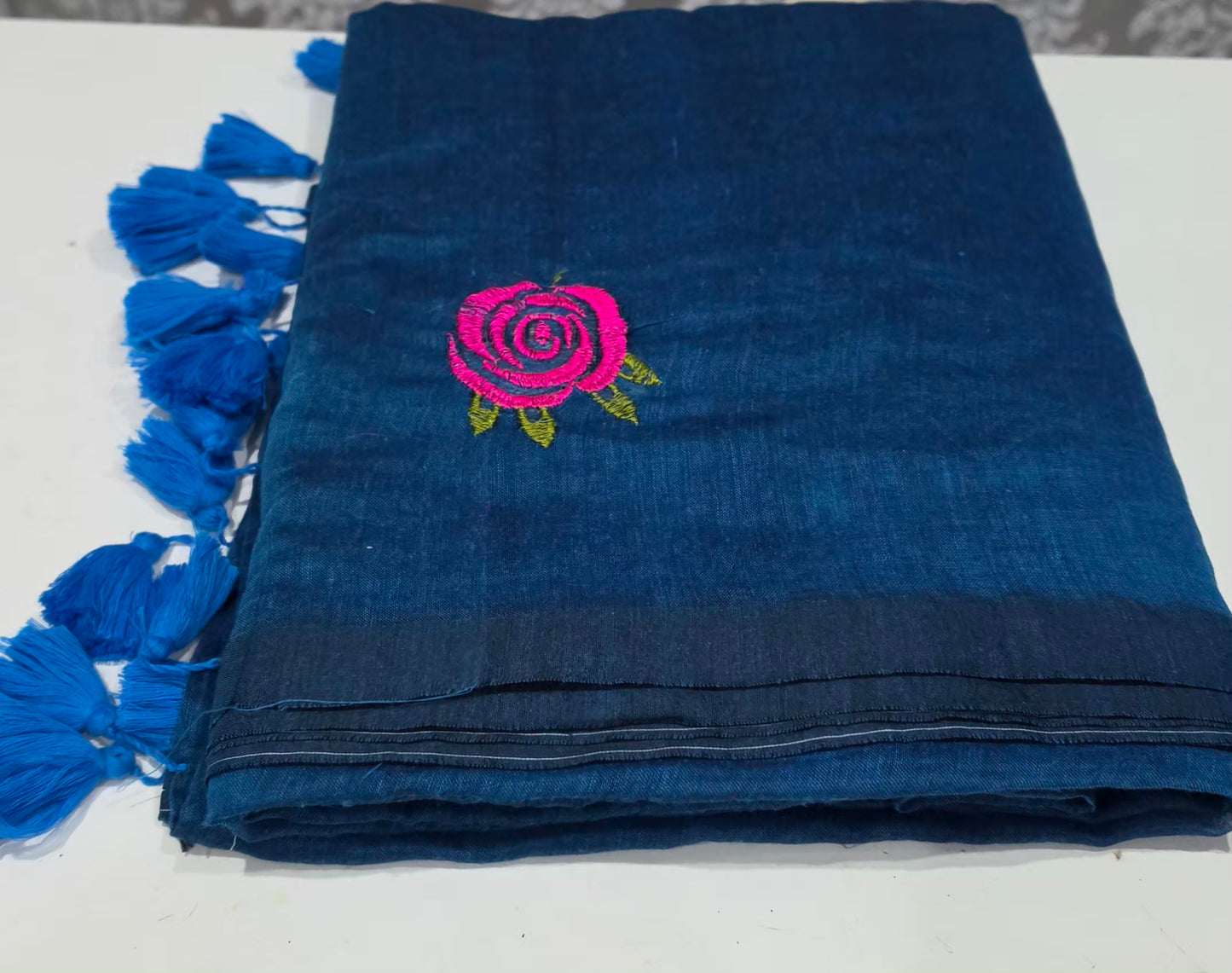 Embroidered Rose mulcotton saree