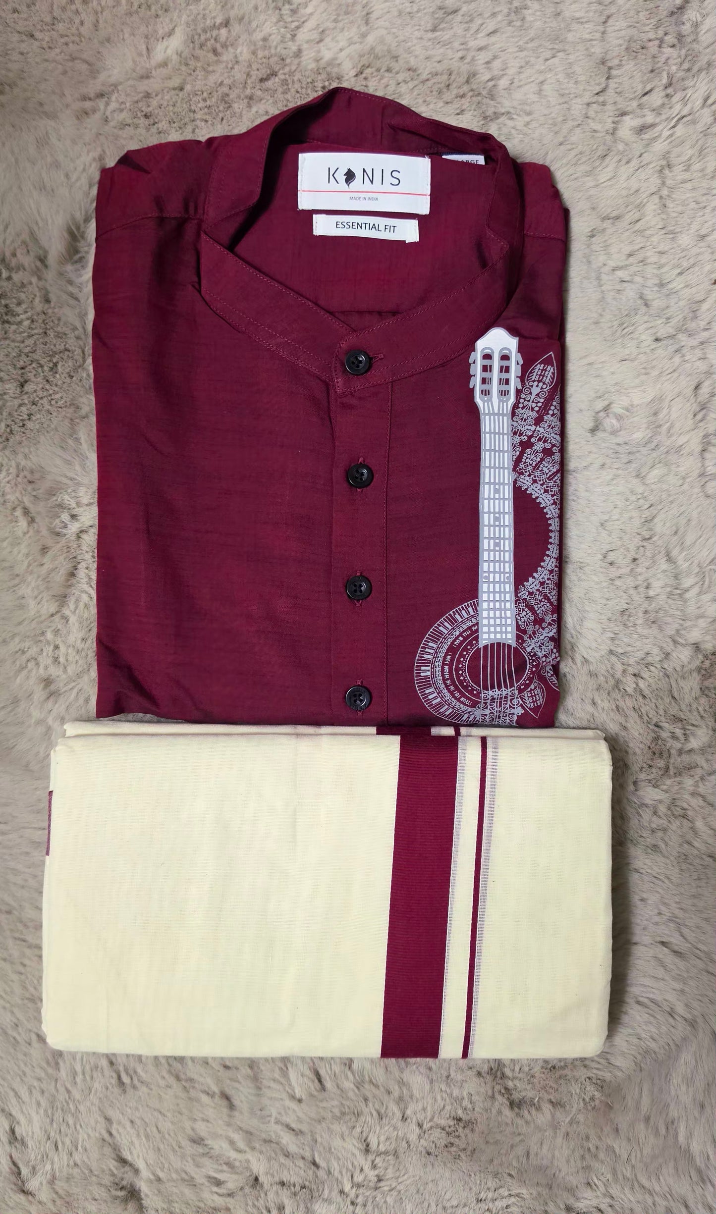 Mens Kerala Semi silk kurtha with mundu