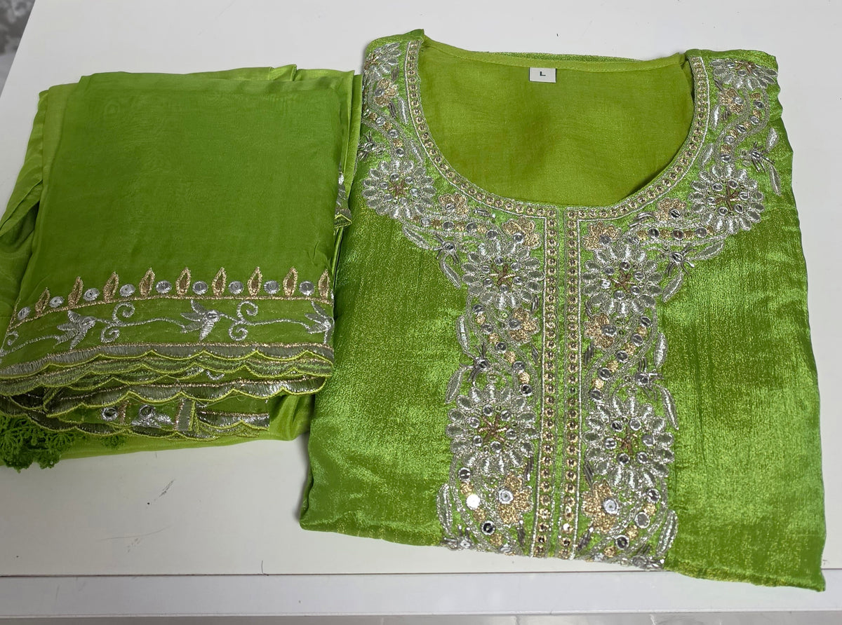 Beautiful salwar set (salsa fabric) parrot green colour