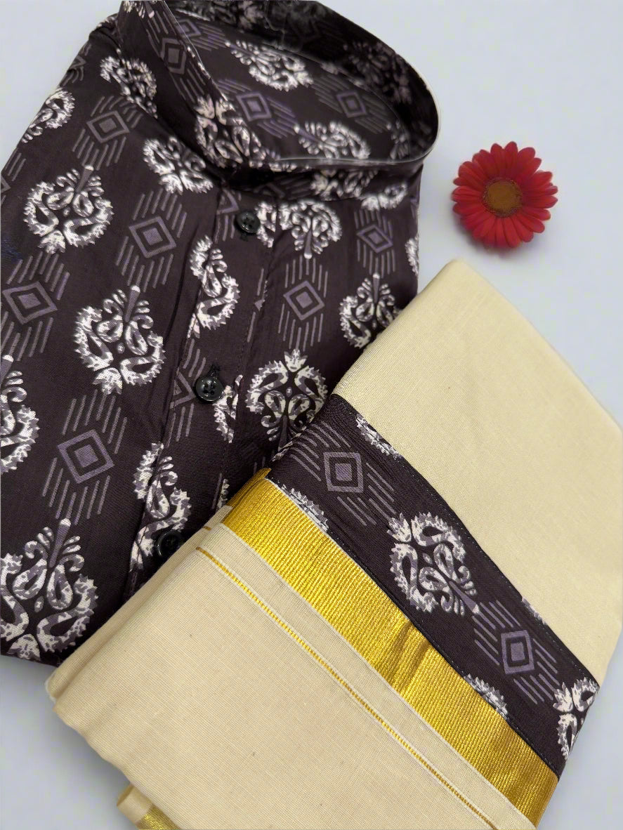 Black and white patterned Kurta and Dhoti combo