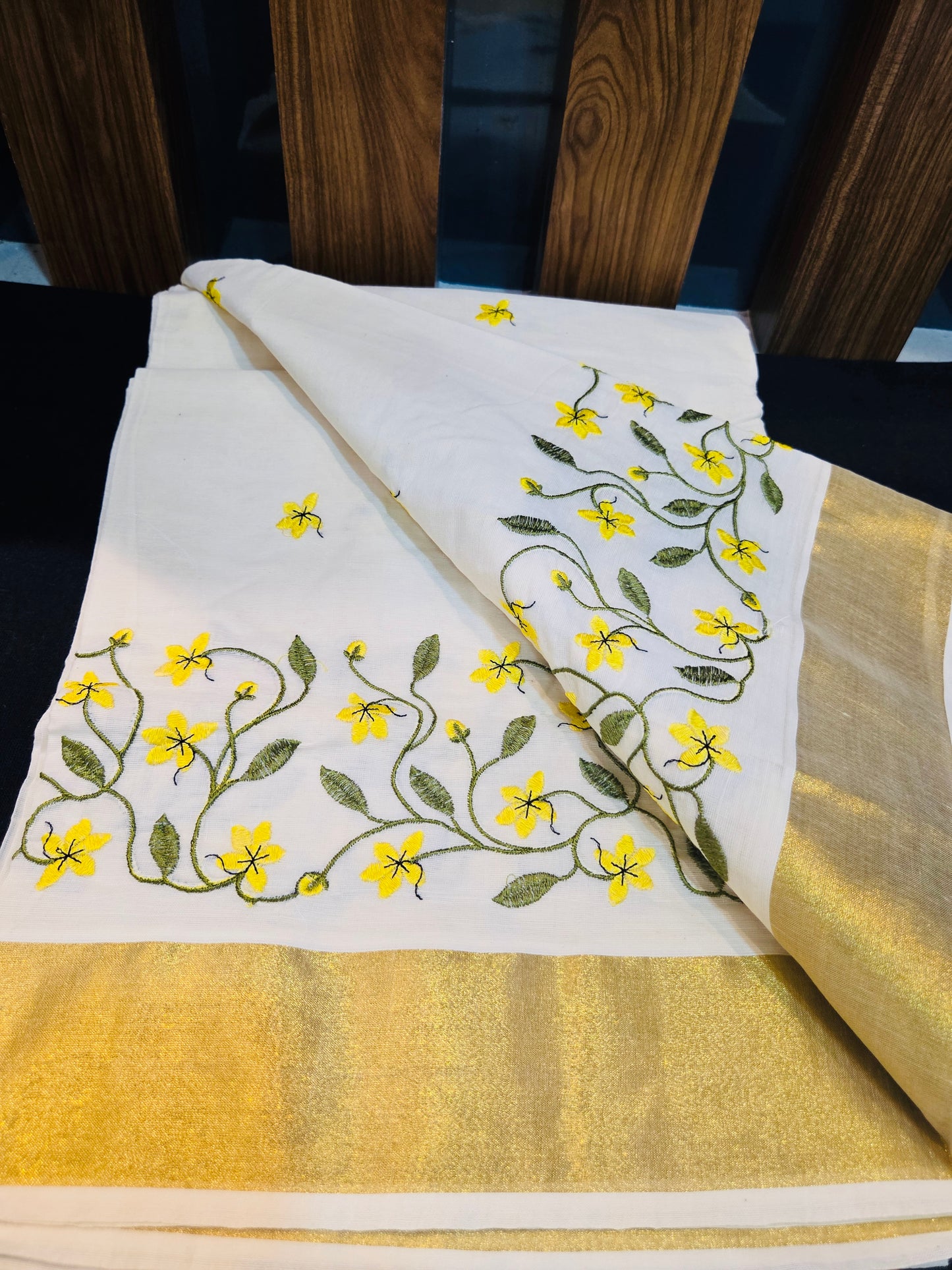 Kanikkonna embroidered ready to wear saree with readymade blouse ( with sleeve)*