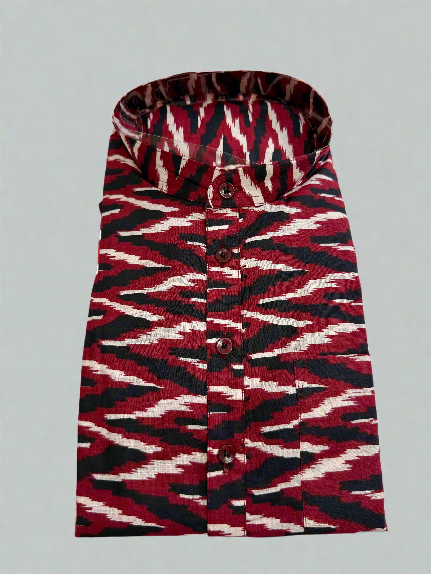Red Tiger Stripes kurta and dhoti set.