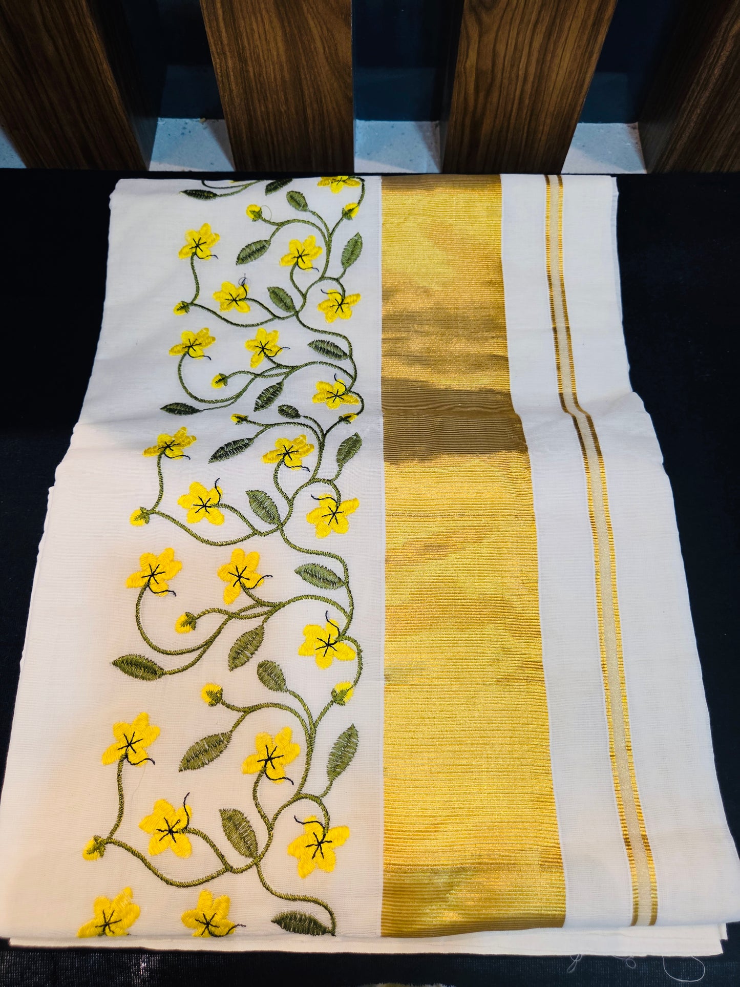 Kanikkonna embroidered ready to wear saree with readymade blouse ( with sleeve)*