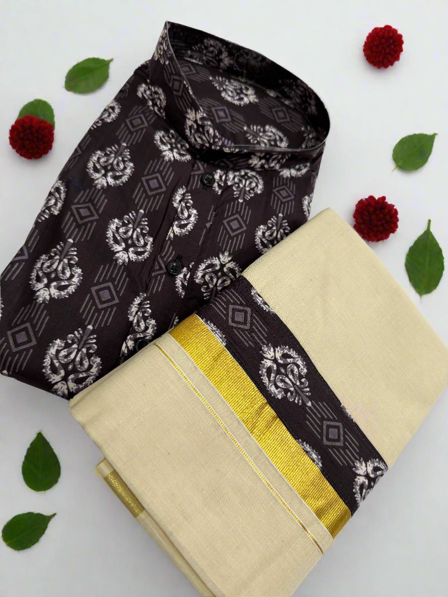 Black and white patterned Kurta and Dhoti combo
