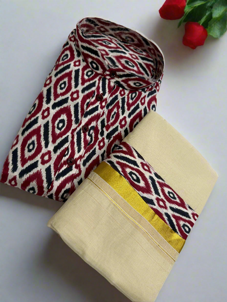 Stylish Maroon patterned Kurta and Dhoti combo.