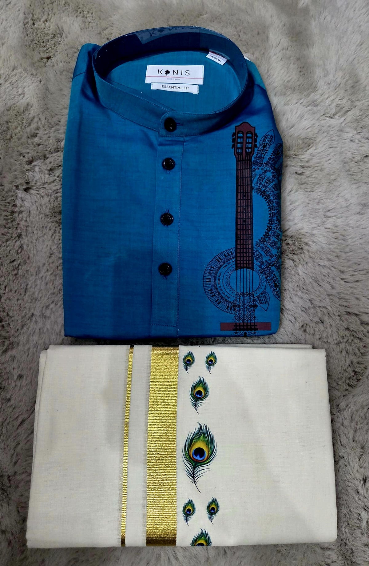 Men's kerala Semi silk traditional kurtha with mundu